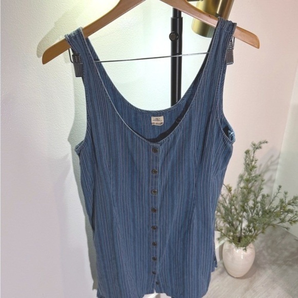 O'Neill surf denim blue LG summer camping Tank dress button‎ front 80s style GUC